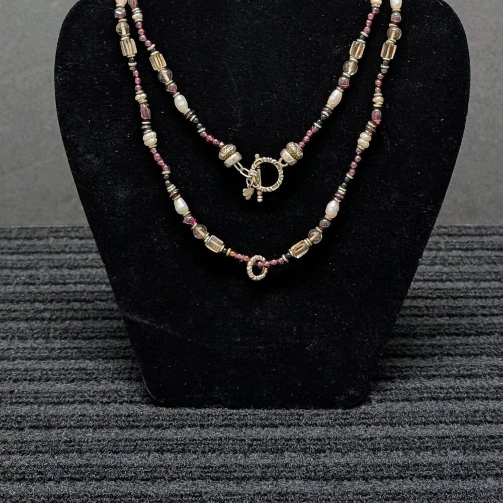 Peyote Bird Design Sterling Silver Toggle Clasp Natural Stone Beaded Necklace